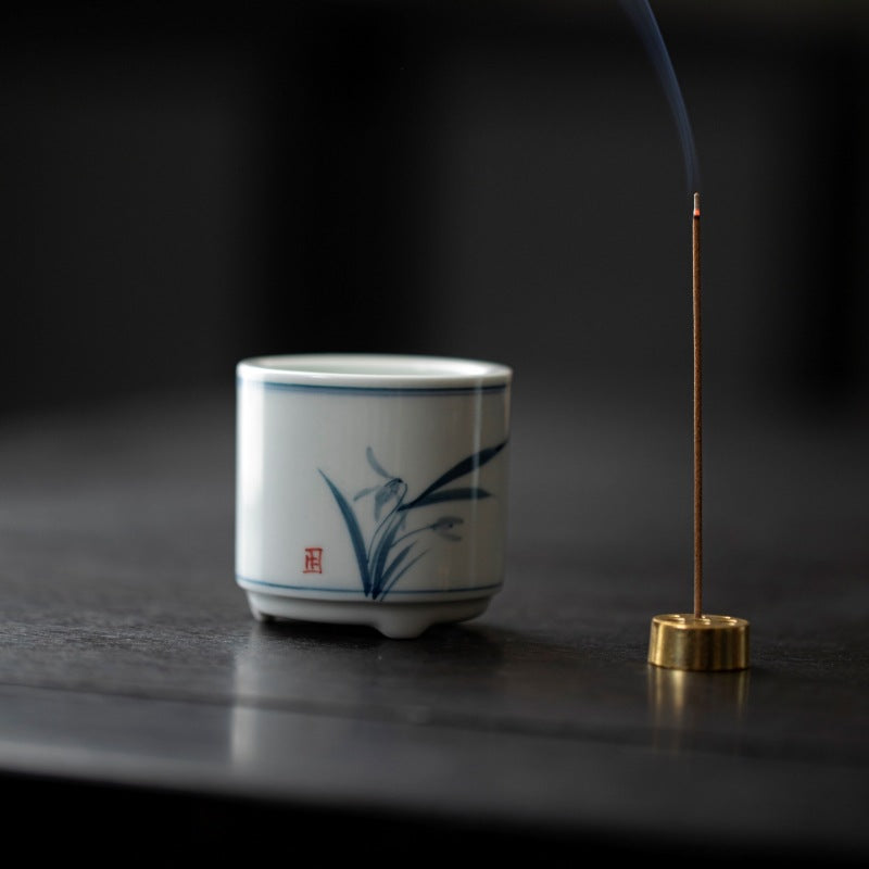 Hand-Painted Blue & White ‘Four Gentlemen’ Incense Holder Set | Antique Ceramic Base for Tea & Meditation | Customizable | Zenith Censer