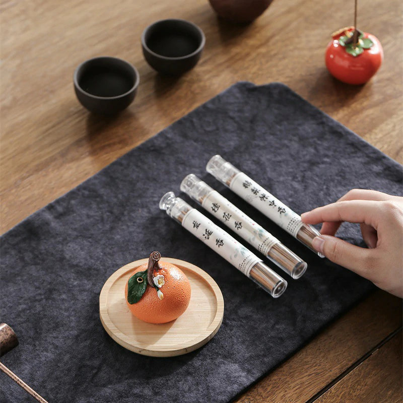 Auspicious Persimmon & Orange Resin Incense Holder Set | Hand-finished Stick Incense Base for Altar, Tea Table & Meditation | Zenith Censer