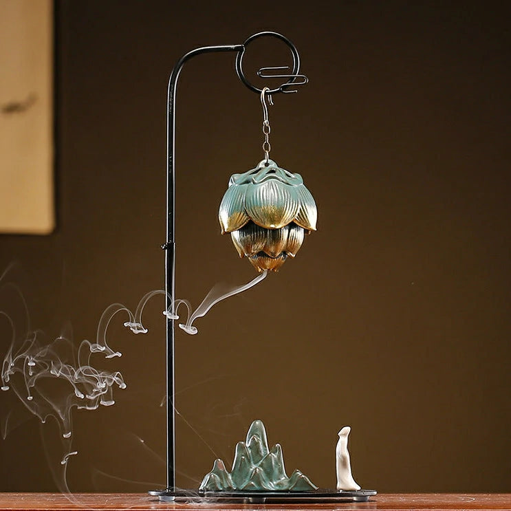 Chinese Reverse-Flow Incense Burner Set | Waterfall Smoke Ceremony with Auspicious Designs | Includes Cones | Zenith Censer