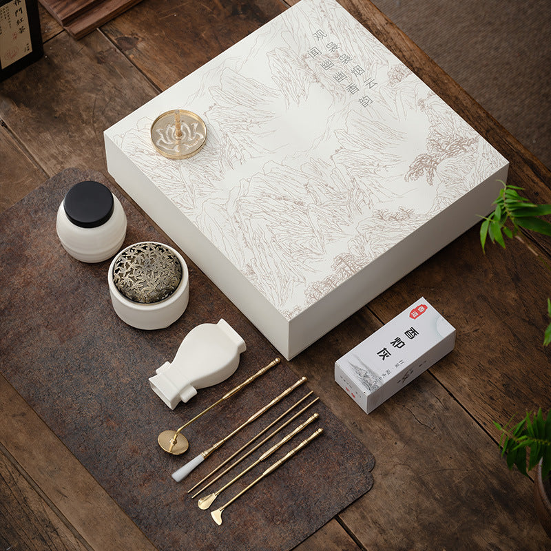 White Porcelain Incense Seal Starter Kit | Complete Ceremony Set with Tools & Burner | Ritual Gift Box | Zenith Censer