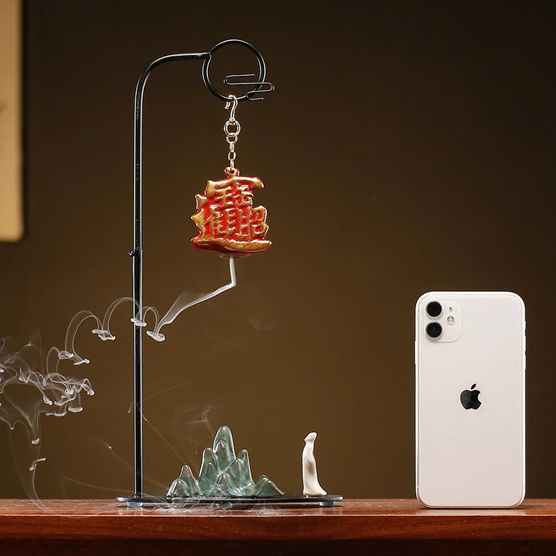 Chinese Reverse-Flow Incense Burner Set | Waterfall Smoke Ceremony with Auspicious Designs | Includes Cones | Zenith Censer