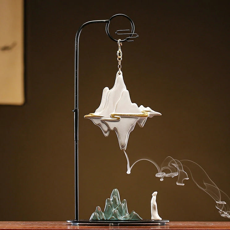 Chinese Reverse-Flow Incense Burner Set | Waterfall Smoke Ceremony with Auspicious Designs | Includes Cones | Zenith Censer