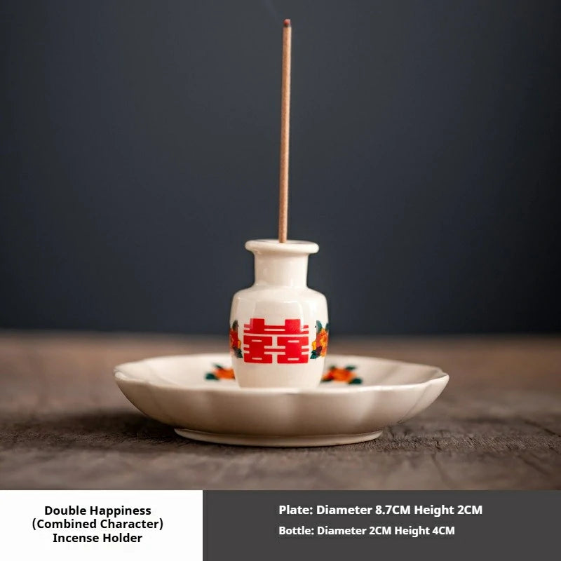 Double Happiness Ceramic Incense Holder Series | ‘Joyful Moments’ Altar Pieces for Home Entryway | Zenith Censer