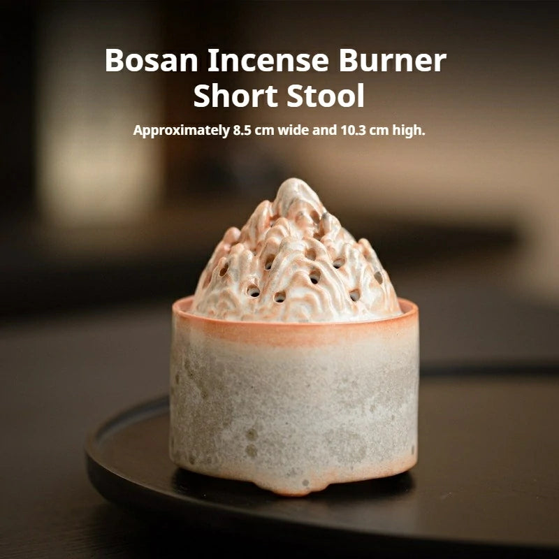 Handmade Ceramic Bosan Incense Burner - Zenith Censer Shino Ware Style Tall/Short Stool Censer | Chinese Meditation Incense Tool for Agarwood, Sandalwood & Coil Incense