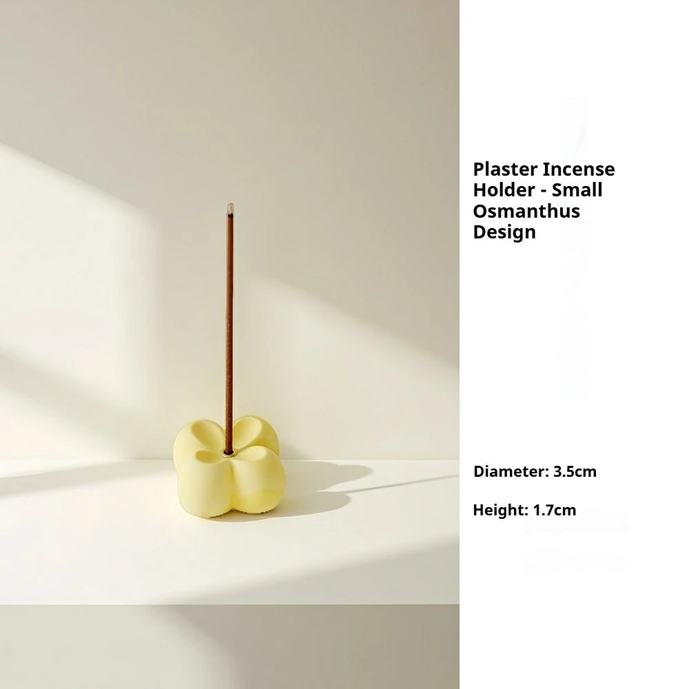 Plaster Osmanthus Incense Holder with Four-Leaf Clover Base | Minimalist Lucky Charm Desk Sculpture | Zenith Censer