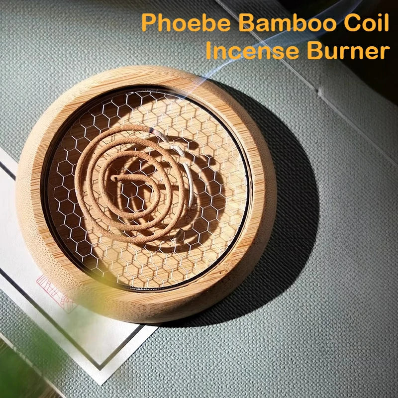 Natural Phoebe Bamboo Incense Holder | Coil Incense Burner with Cloud Design | Minimalist Zen Altar Tool | Zenith Censer