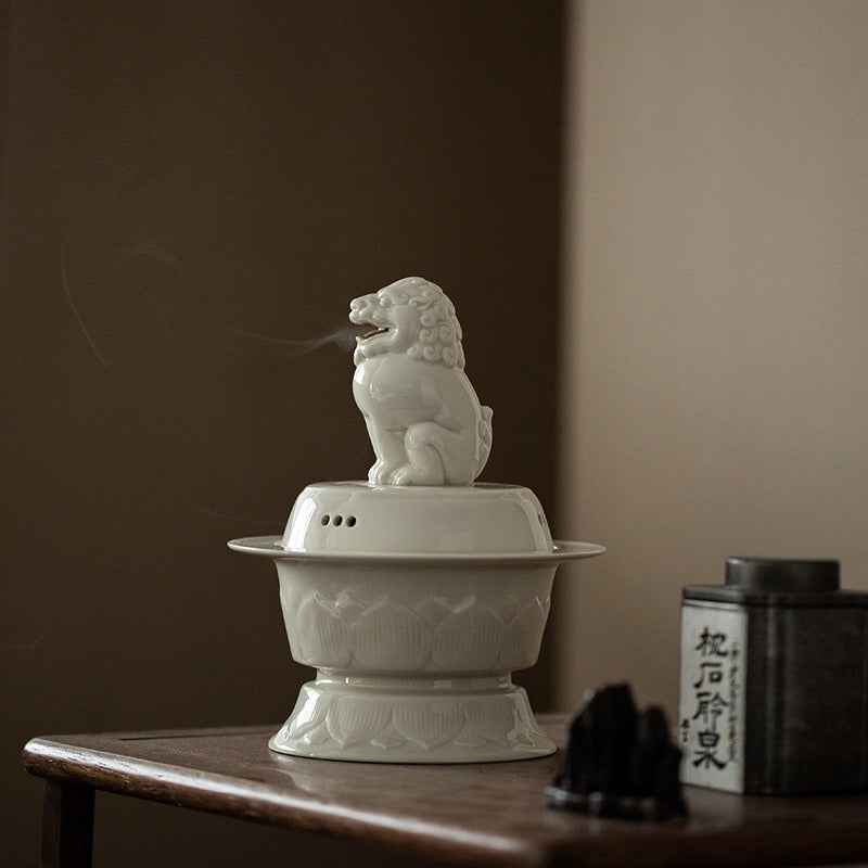 Artisan Ding Kiln Ceramic Lion Incense Burner | Large Censer for Meditation, Altar & Tea Ceremony | Zenith Censer