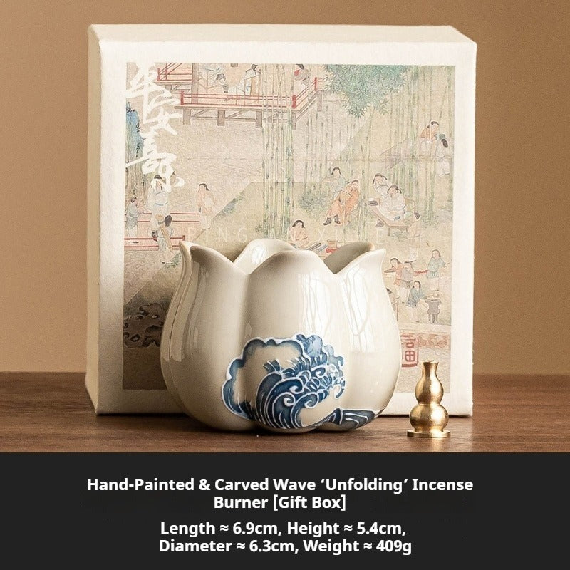 Hand-Carved Wave ‘Unfolding’ Incense Burner | 3D Ceramic Art Piece & Incense Holder | Modern Zen | Zenith Censer